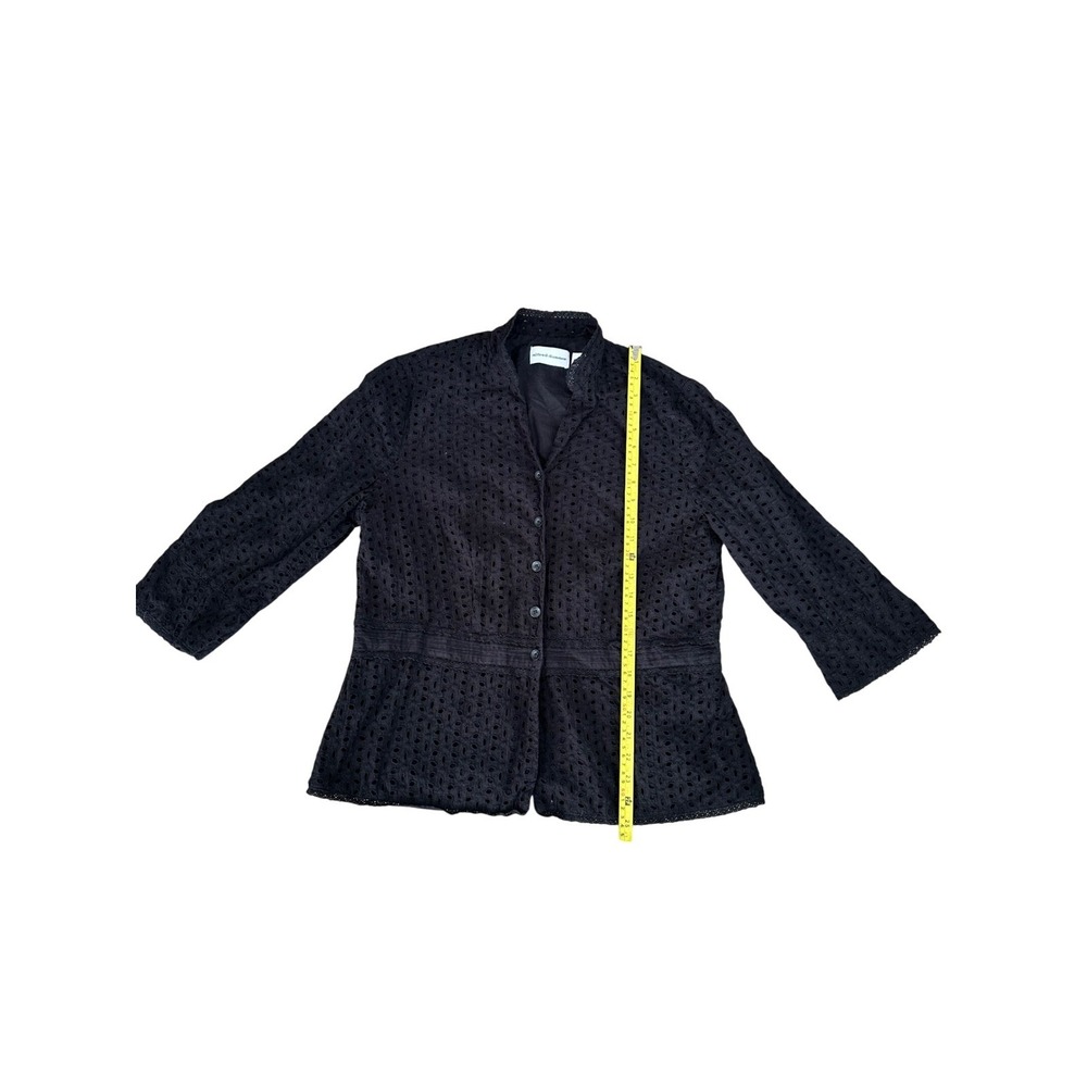 Alfred Dunner Boho Eyelet Peplum Jacket Blouse Womens 12 Black Cotton Button - Picture 3 of 6
